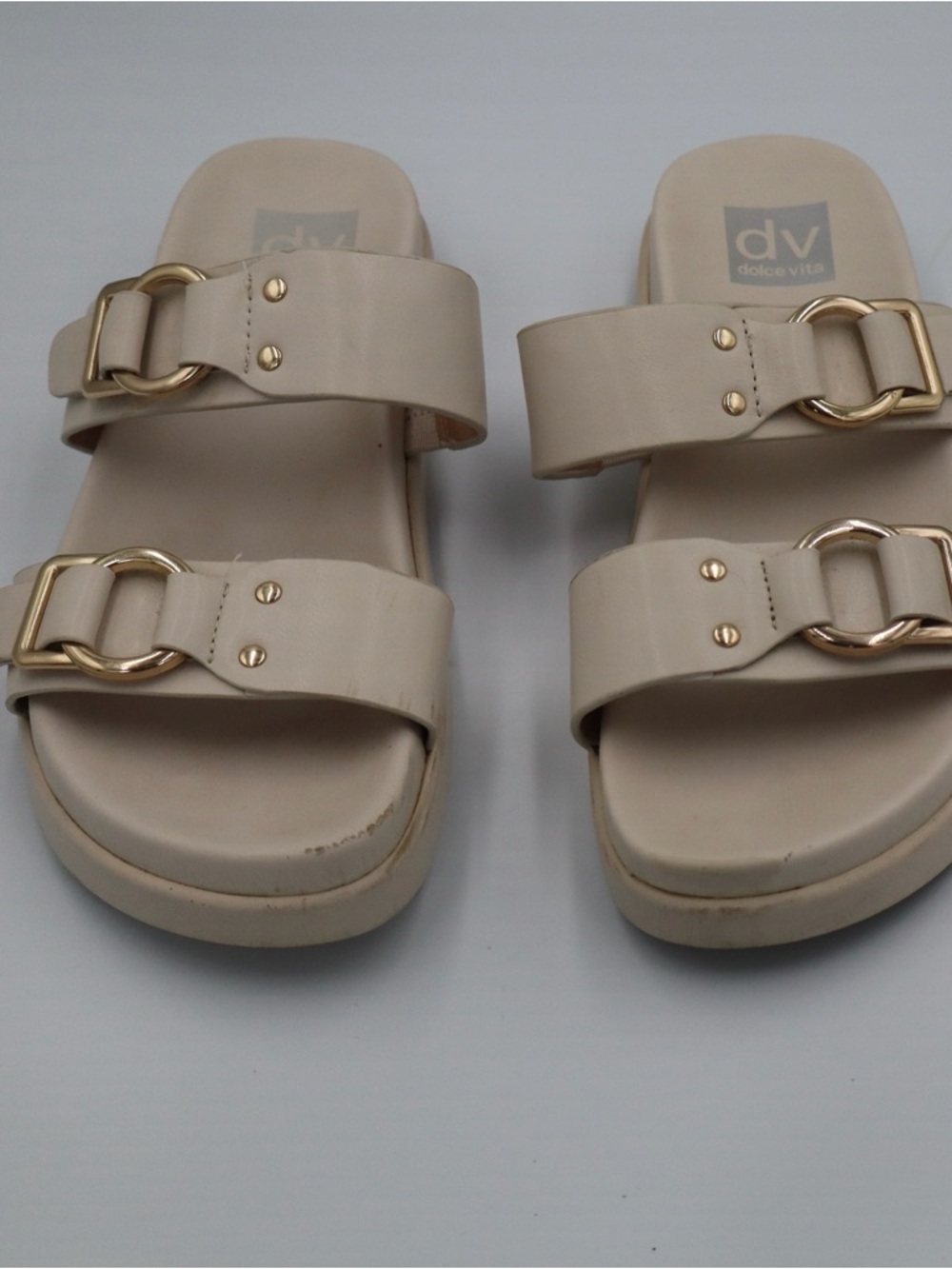DV by Dolce Vita Double-Strap Slide Sandals with Gold Buckles